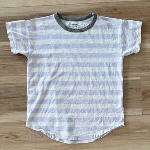 Madewell White and Purple Striped Tee with Green Collar